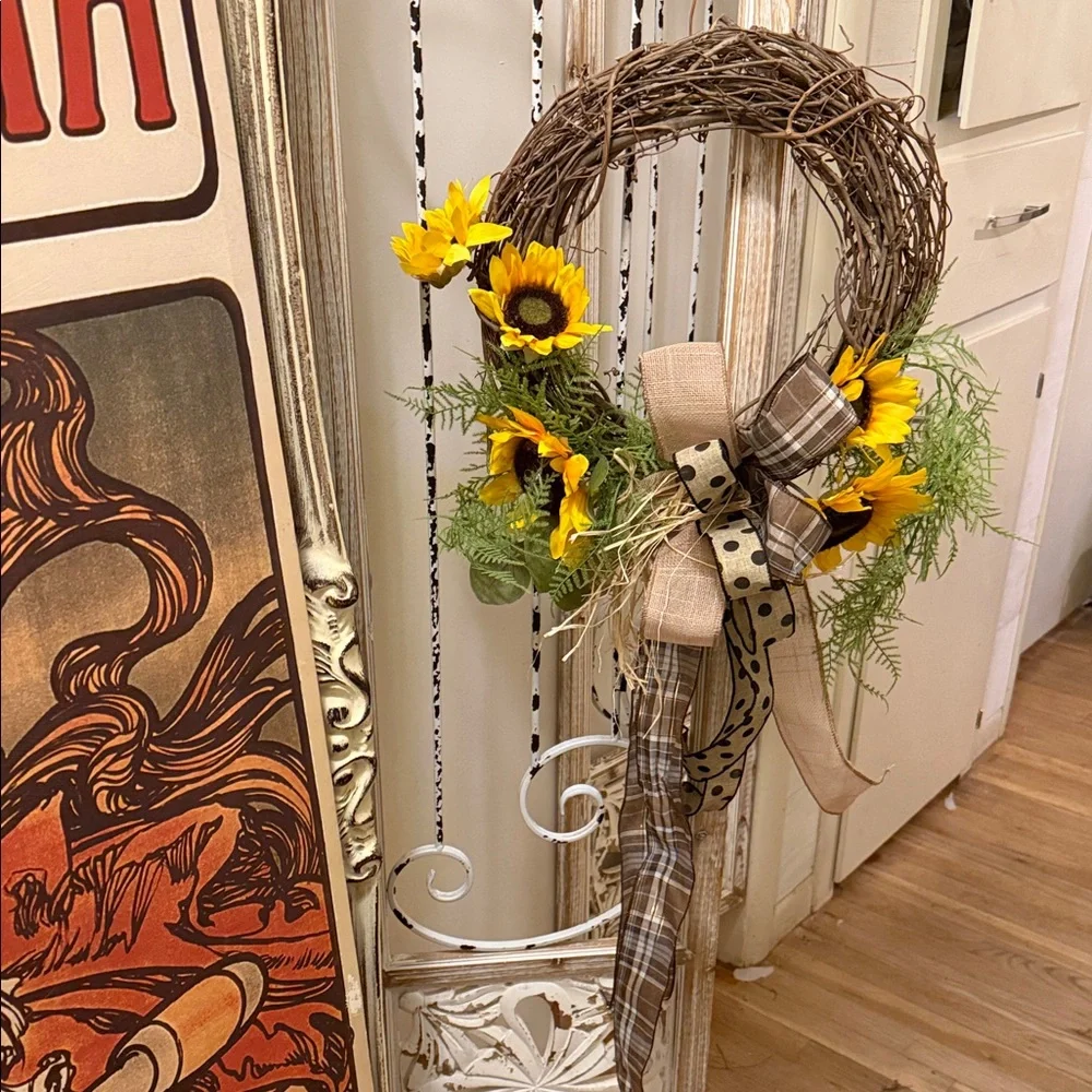 Sunflower Grapevine Wreath with Burlap Bow - Yellow